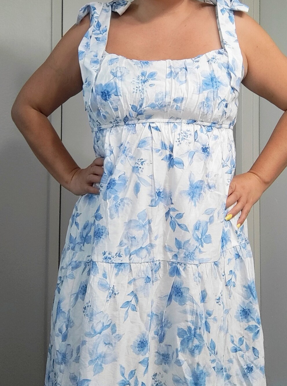 Blue Floral Tiered Sundress - Women Dresses